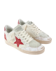 Golden Goose Super-Star Sneakers Albi cu Stea Roșie și Glitter Roz