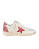 Golden Goose Super-Star Sneakers Albi cu Stea Roșie și Glitter Roz