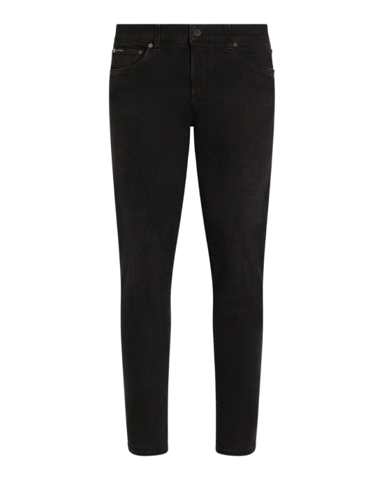 Dolce & Gabbana Jeans slim fit din denim stretch gri cu efect washed