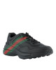 Gucci Rhyton – Sneakers bărbați din piele neagră, cu detalii Web verzi și roșii