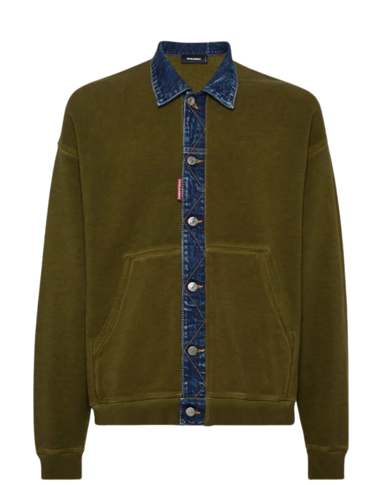 Dsquared2 Denim Placket Sweatshirt Jacket Green
