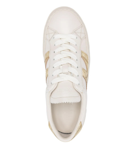 Moncler Monaco Sneakers din piele ecru cu detalii aurii