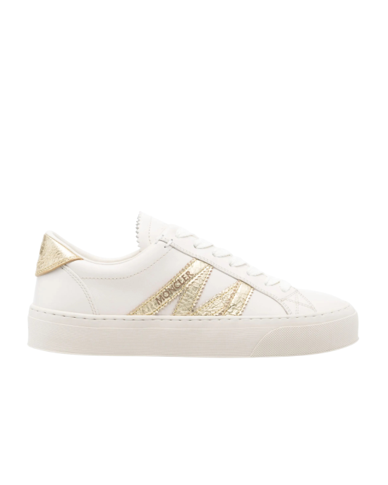 Moncler Monaco Sneakers din piele ecru cu detalii aurii