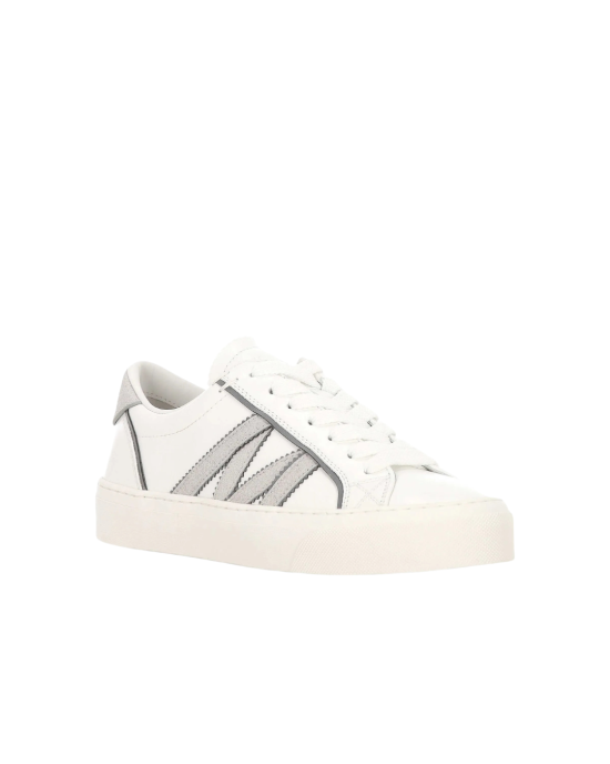 Moncler Monaco Sneakers din piele ecru cu detalii argintii