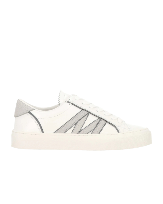 Moncler Monaco Sneakers din piele ecru cu detalii argintii