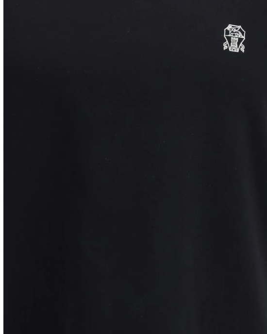 Brunello Cucinelli Tricou negru din bumbac cu broderie emblemă