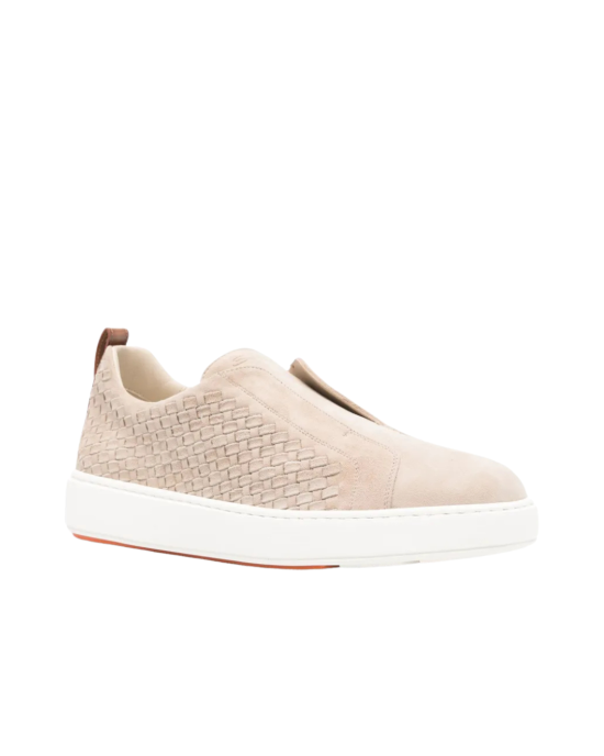 Slip-on din Piele Întoarsă Împletită Bej 