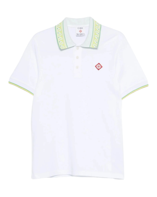Casablanca Polo din bumbac alb cu detalii contrastante și logo patch