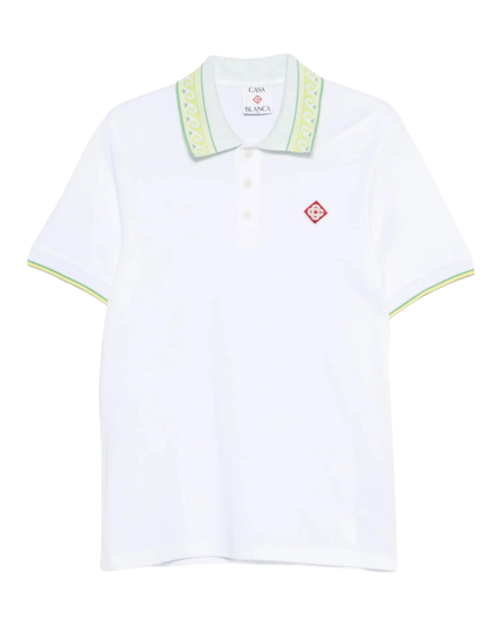 Casablanca Polo din bumbac alb cu detalii contrastante și logo patch