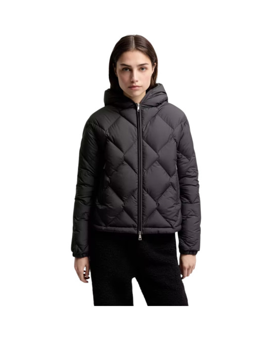 Moncler Arvouinne pentru femei, neagră, cu puf și matlasare triunghiulară