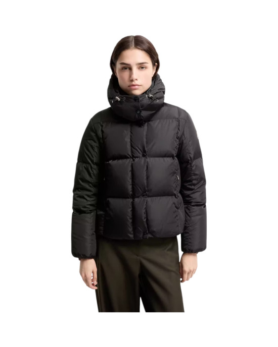  Moncler Castelnew pentru femei, neagră, cu puf și glugă detașabilă