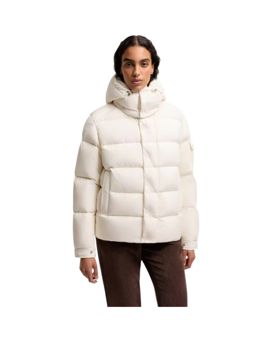 Moncler Maya 70 Geaca Scurta pentru femei, albă, cu puf și glugă detașabilă