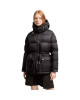 Moncler Sesie pentru femei, neagră, de lungime medie, cu puf și glugă detașabilă