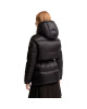 Moncler Sesie pentru femei, neagră, de lungime medie, cu puf și glugă detașabilă