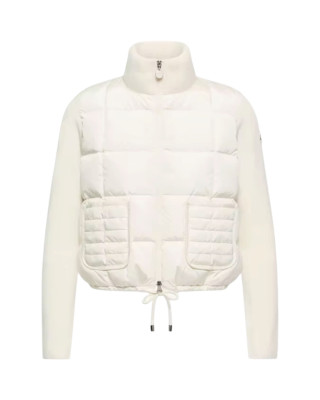 Moncler Cardigan pentru femei, alb, din lână merinos, cu panouri matlasate și fermoar