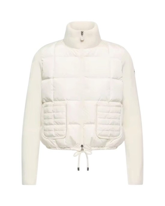  Moncler Cardigan pentru femei, alb, din lână merinos, cu panouri matlasate și fermoar