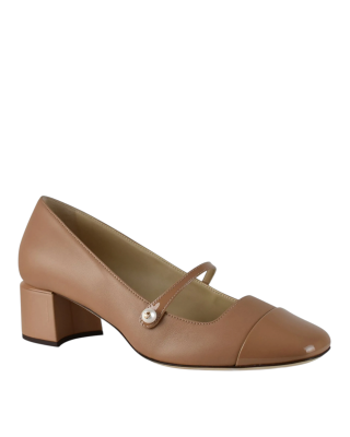 Jimmy Choo – Pantofi Elisa 45 din piele crem, cu vârf lăcuit și perlă decorativă