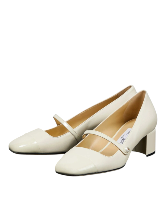 Jimmy Choo – Pantofi Elisa din piele lăcuită nude, cu baretă cu perle