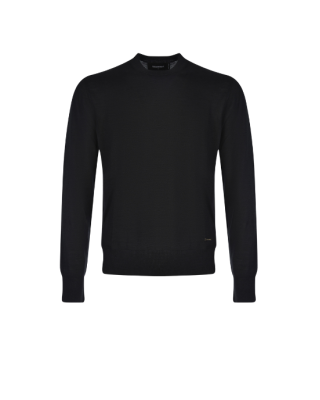 Dsquared2 Pulover negru din lână cu guler rotund