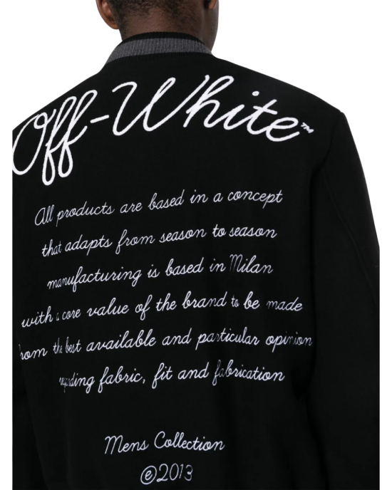 Off-White jachetă varsity neagră din lână virgină cu logo brodat