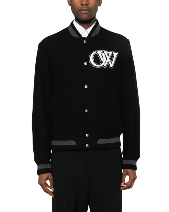 Off-White jachetă varsity neagră din lână virgină cu logo brodat
