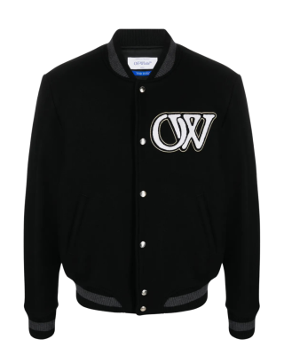 Off-White jachetă varsity neagră din lână virgină cu logo brodat