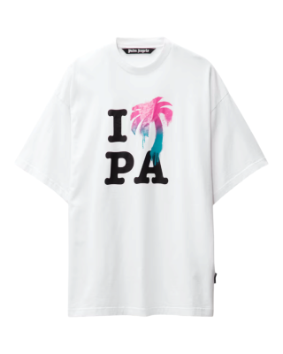 Palm Angels – Tricou bărbătesc I Love PA din bumbac, alb, cu imprimeu multicolor