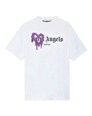 Palm Angels – Tricou bărbătesc Aspen Heart din bumbac, alb, cu imprimeu mov