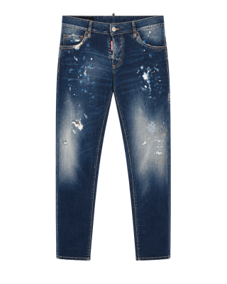 Dsquared2 Blugi Distressed cu Paint Splatter, Denim Albastru