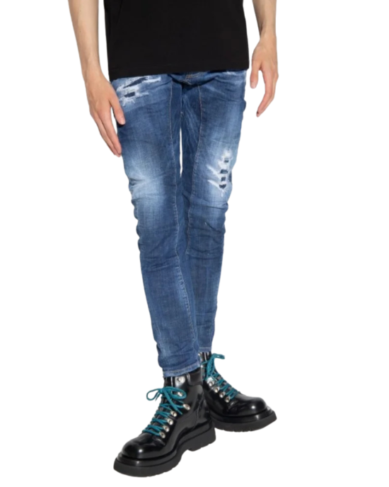 Dsquared2 Jeans albaștri slim fit cu efect distressed