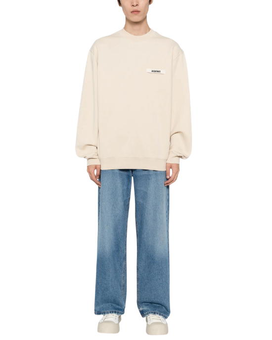 Jacquemus Sweatshirt crem oversized cu logo aplicat