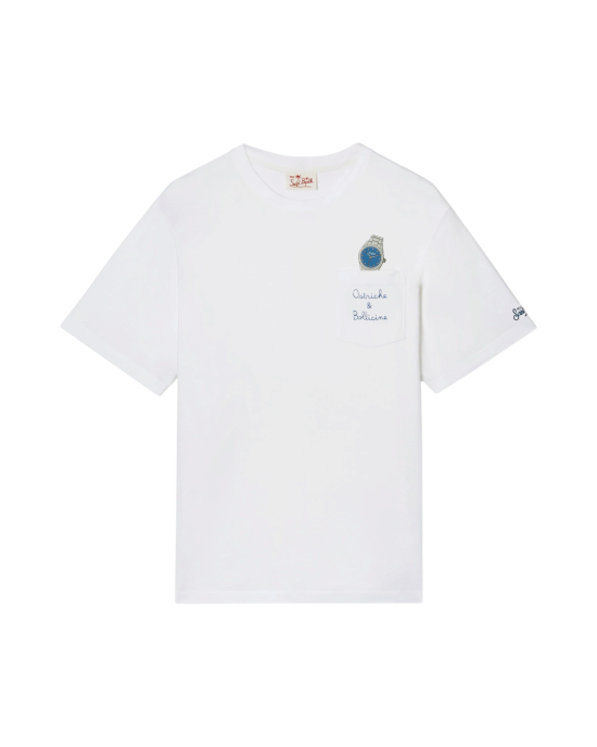 Tricou MC2 Saint Barth Austin, alb, cu broderie „Ostriche e Bollicine"