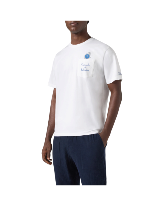 Tricou MC2 Saint Barth Austin, alb, cu broderie „Ostriche e Bollicine"