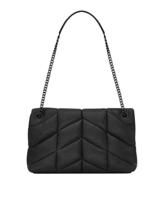 Saint Laurent – Geantă de umăr Puffer Small din piele de miel matlasată, neagră
