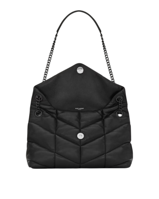 Saint Laurent – Geantă de umăr Puffer Small din piele de miel matlasată, neagră