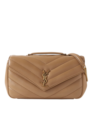 Saint Laurent – Geantă de umăr Loulou din piele matlasată, maro coniac