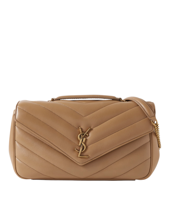 Saint Laurent – Geantă de umăr Loulou din piele matlasată, maro coniac