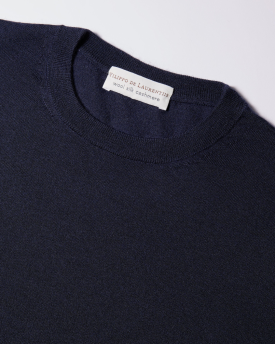 Filippo de Laurentiis Pulover Guler Rotund Navy Blue Premium