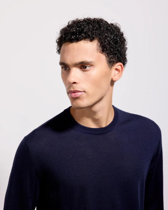 Filippo de Laurentiis Pulover Guler Rotund Navy Blue Premium