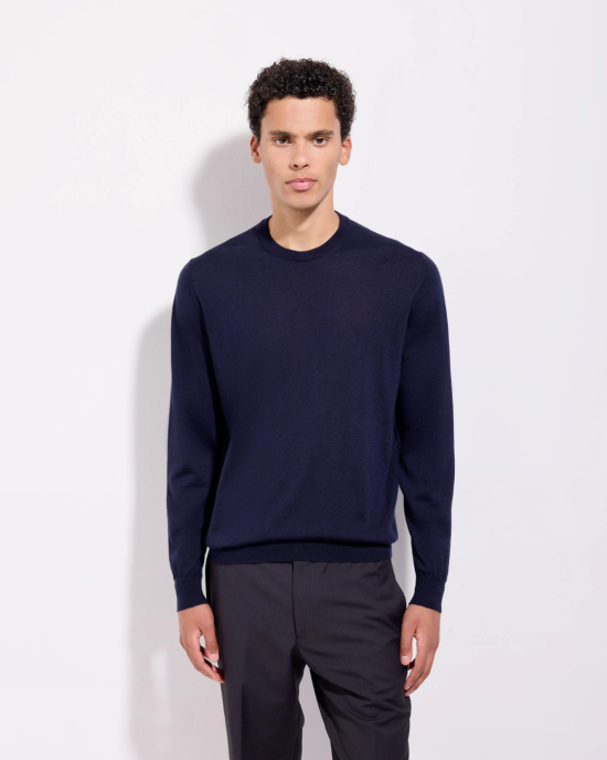 Filippo de Laurentiis Pulover Guler Rotund Navy Blue Premium