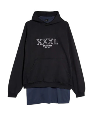  Balenciaga – Hanorac negru oversize XXL cu logo brodat și tricou atașat