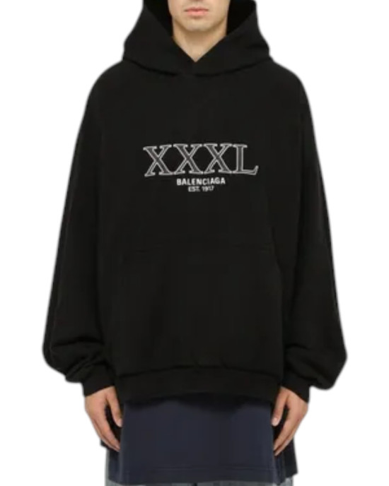  Balenciaga – Hanorac negru oversize XXL cu logo brodat și tricou atașat