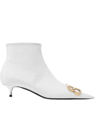 Balenciaga – Cizme de damă din piele lăcuită albă, cu logo auriu