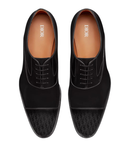 Dior Timeless – Pantofi Oxford bărbați din piele de vițel, gri și negru, cu motiv Dior Oblique