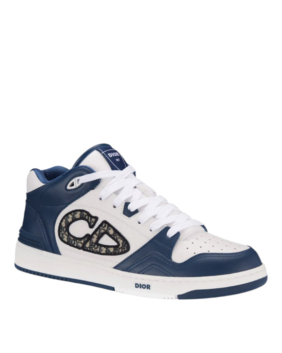 Dior B57 Mid-Top – Sneakers bărbați din piele de vițel, bleumarin și alb, cu Dior Oblique