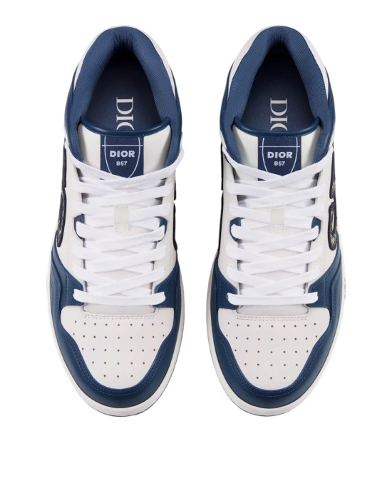 Dior B57 Mid-Top – Sneakers bărbați din piele de vițel, bleumarin și alb, cu Dior Oblique