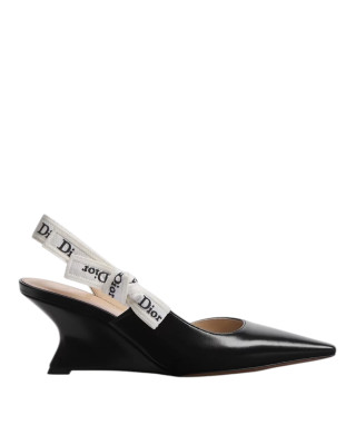 Dior J'Adior – Pantofi slingback damă din piele de miel neagră, cu toc wedge de 6,5 cm