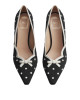 Dior Romance – Pantofi damă negri din bumbac brodat cu buline albe PolkaDior, toc 8,5 cm