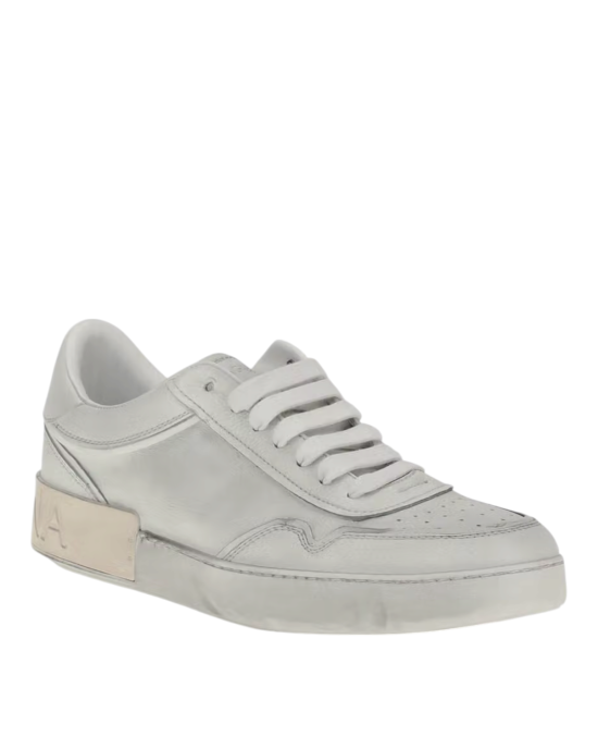  Dolce & Gabbana – Pantofi sport Portofino din piele albă, cu efect vintage