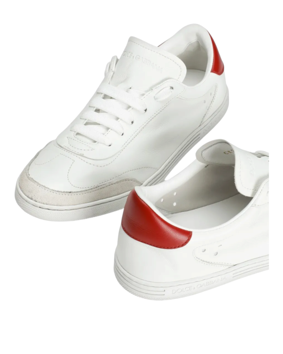 Dolce & Gabbana – Pantofi sport Portofino din piele, albi cu detalii roșii
